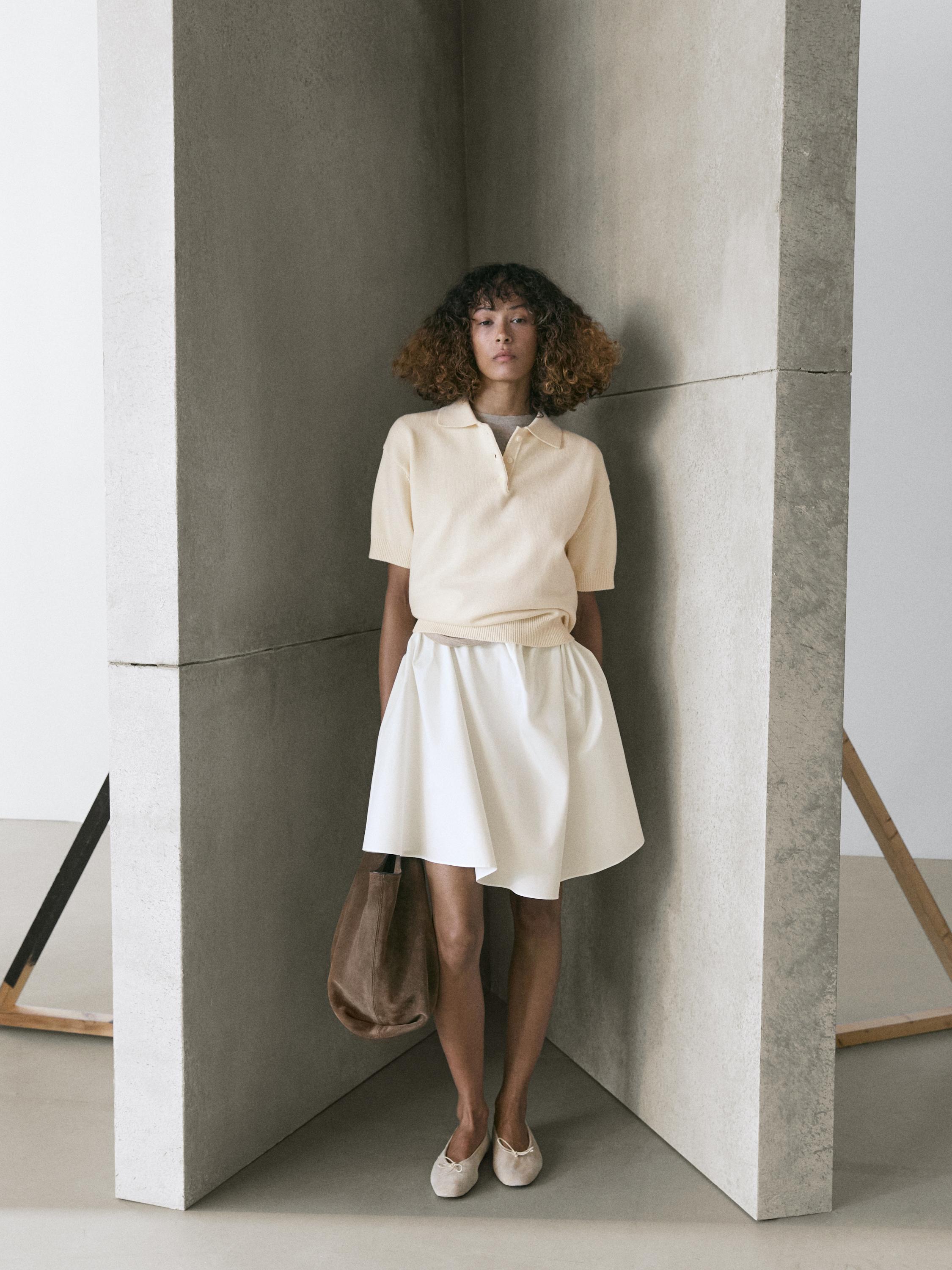 Wool blend knit polo sweater